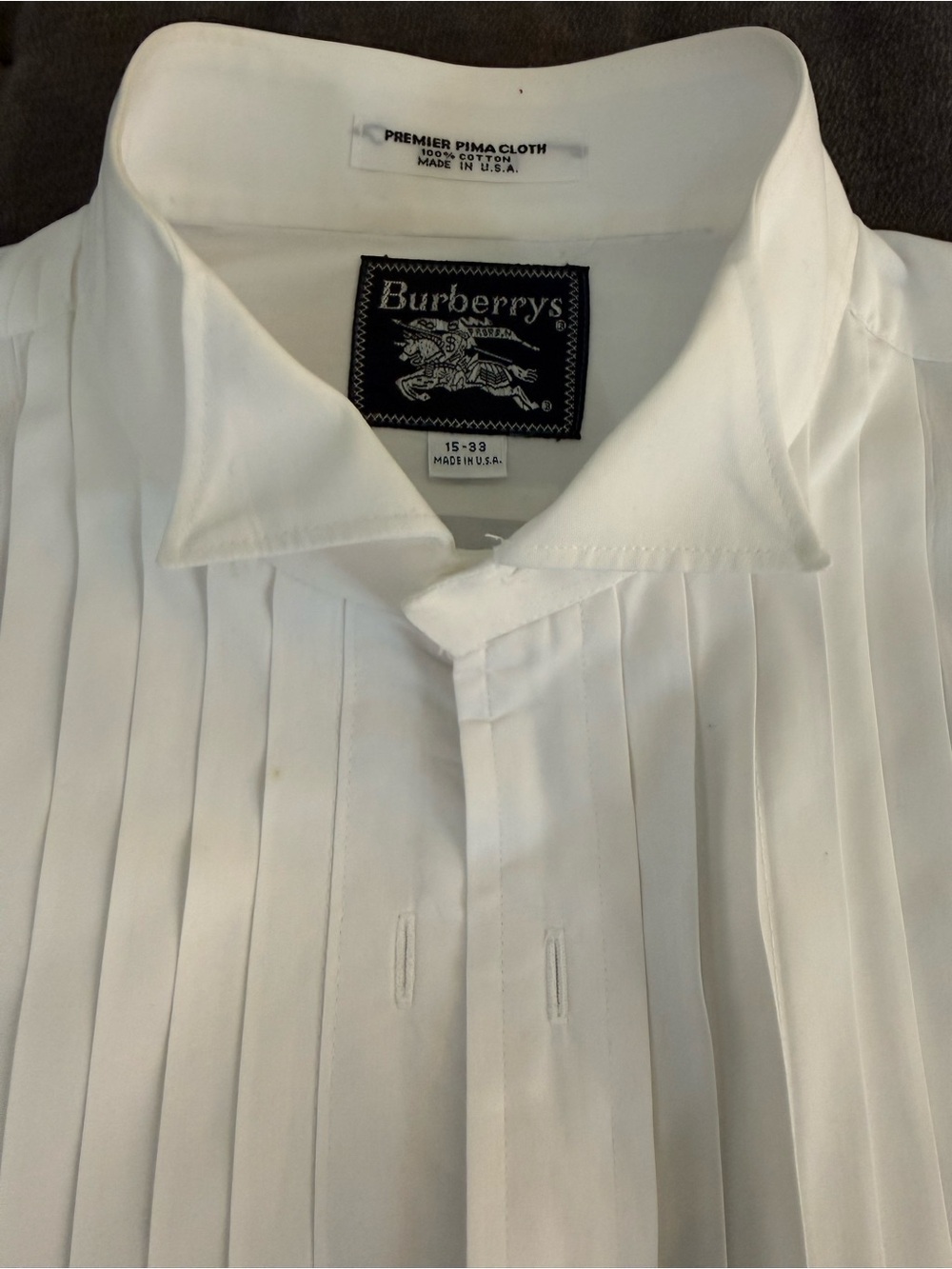 Vintage  Burberrys of London Pleated Tuxedo Shirt White Made in USA 15/33